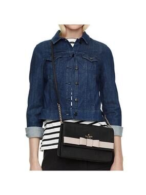 NEW Kate Spade Veronique Kirk Park Saffiano Black Beige Bow Crossbody Bag
